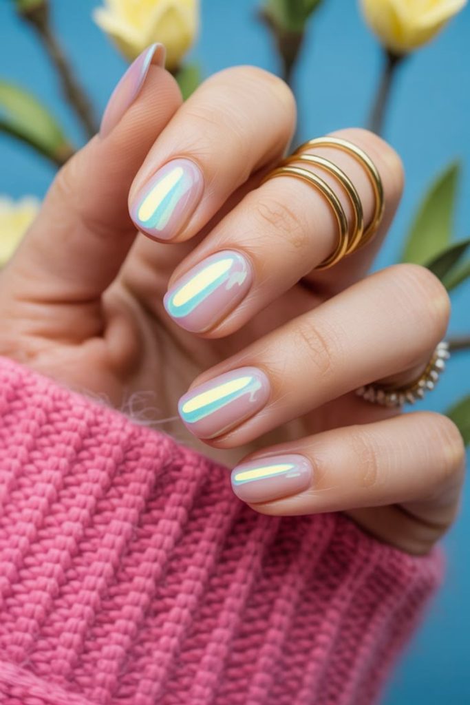 Shimmering reflective nails short design
