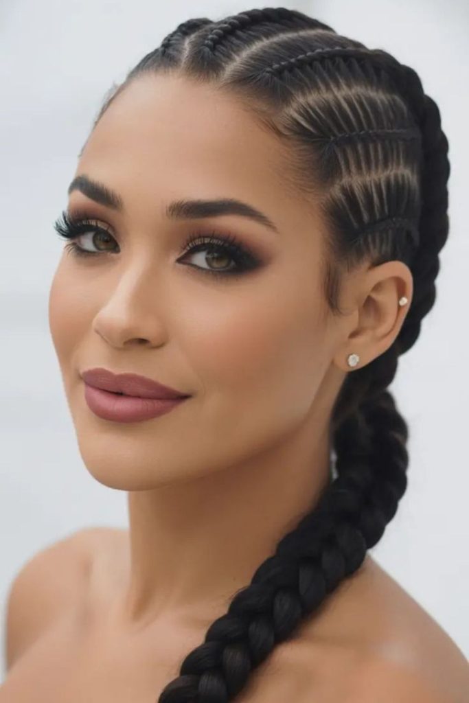 Arrow pattern sleek straight back braids.
