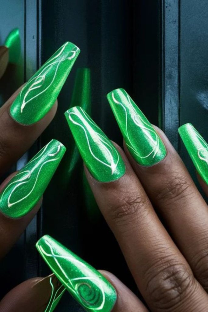 Laser line neon nail design