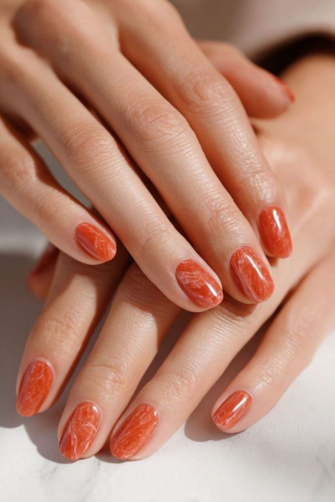 Red orange molten lava nails