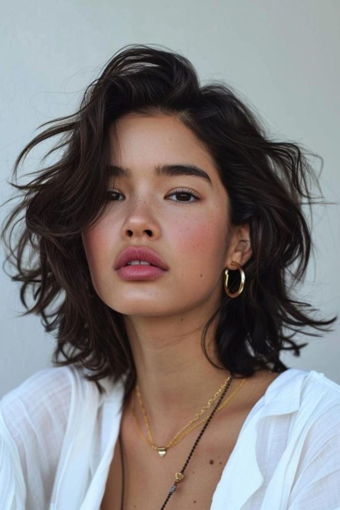 Tousled layered bob mid-length hairstyle