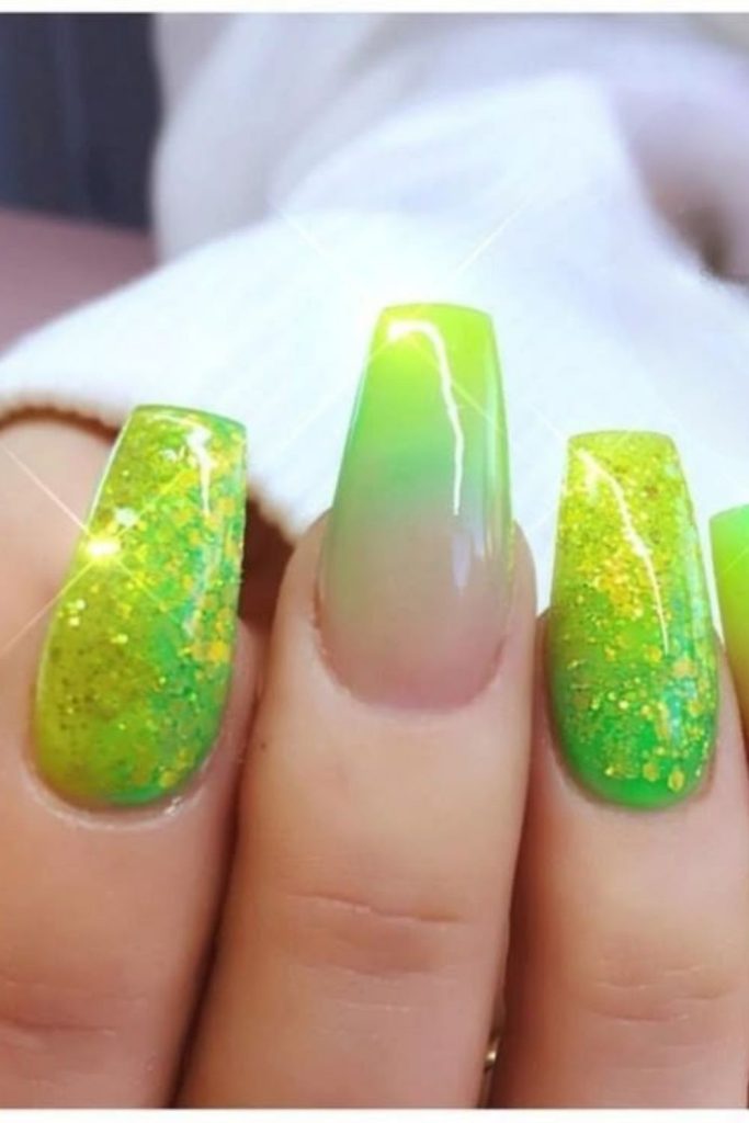 Lime crystal embellished glam nail design