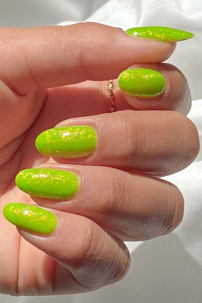 Lime foil shattered metallic nail art