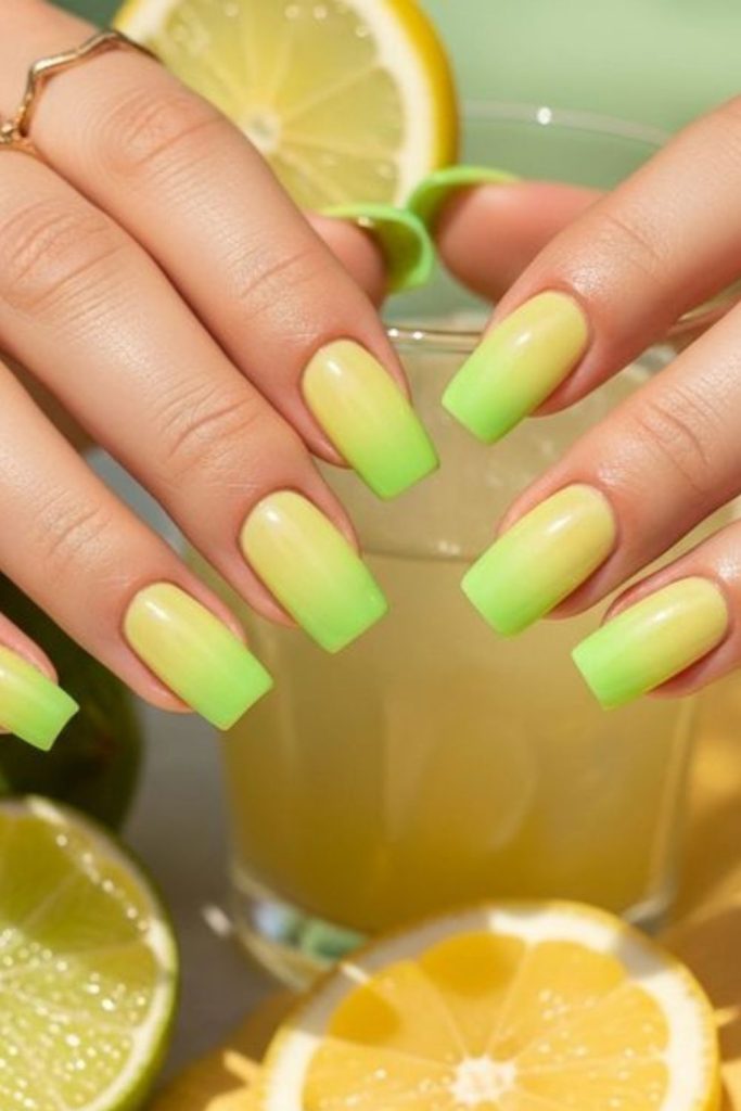 Lime ombre gradient soft fade nails