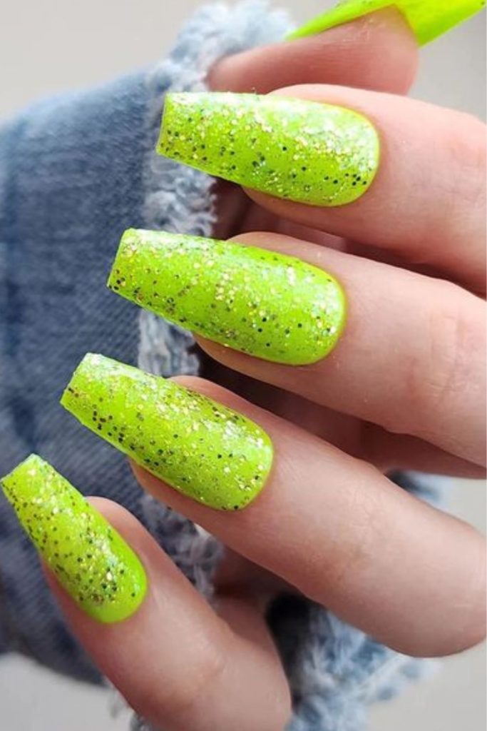 Glitter lime sparkling sugar nails