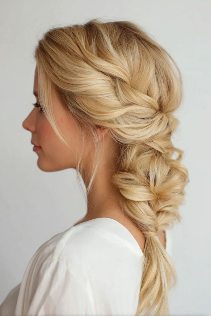 Loose fishtail braid mid-length hair