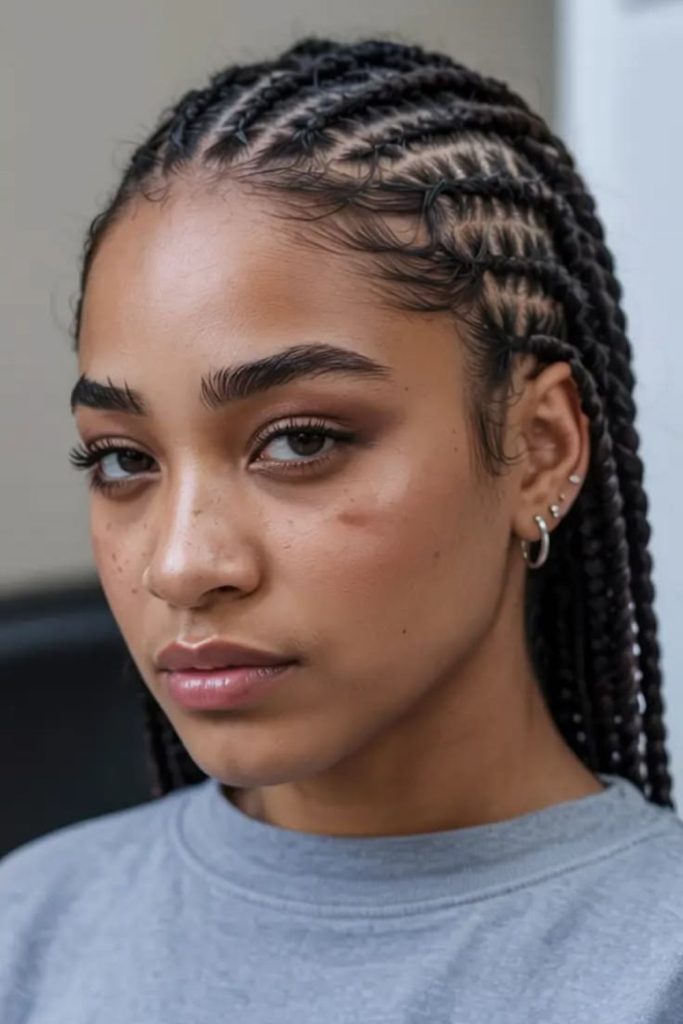 Crescent-like curls cascading backward