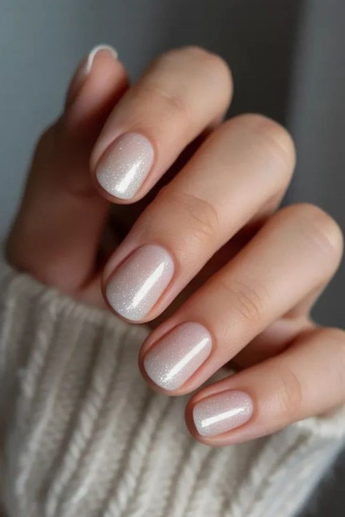 Pearly short nails with soft shimmer