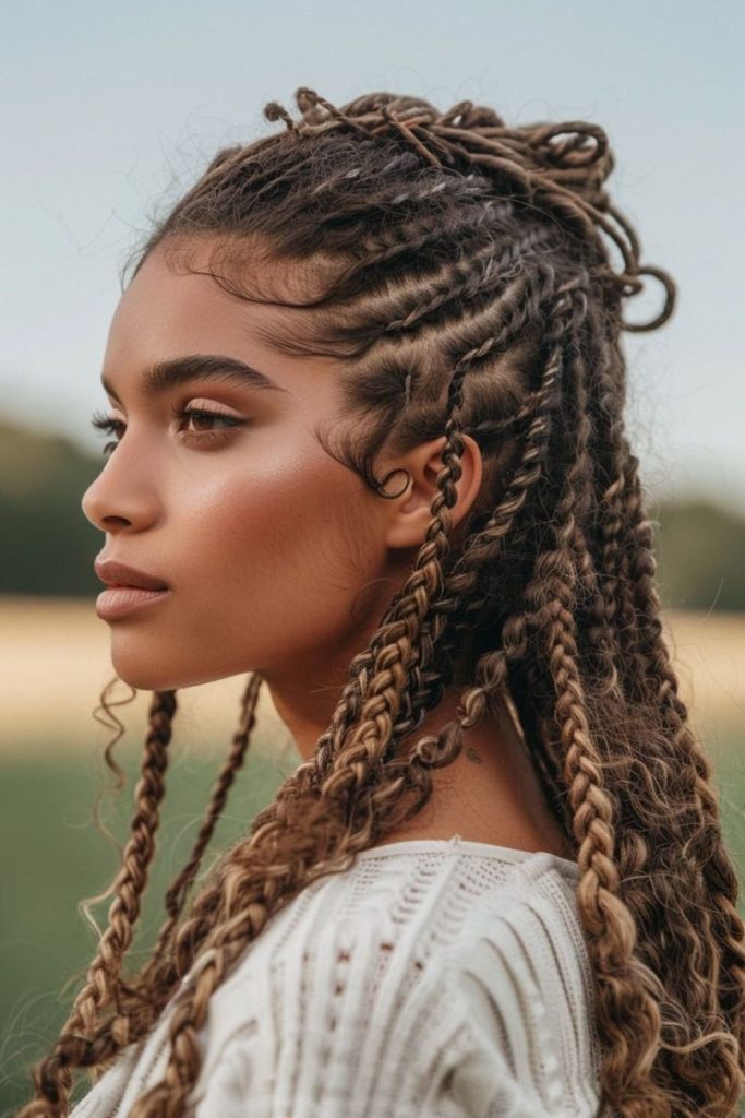 Golden glowing braids with gentle curves