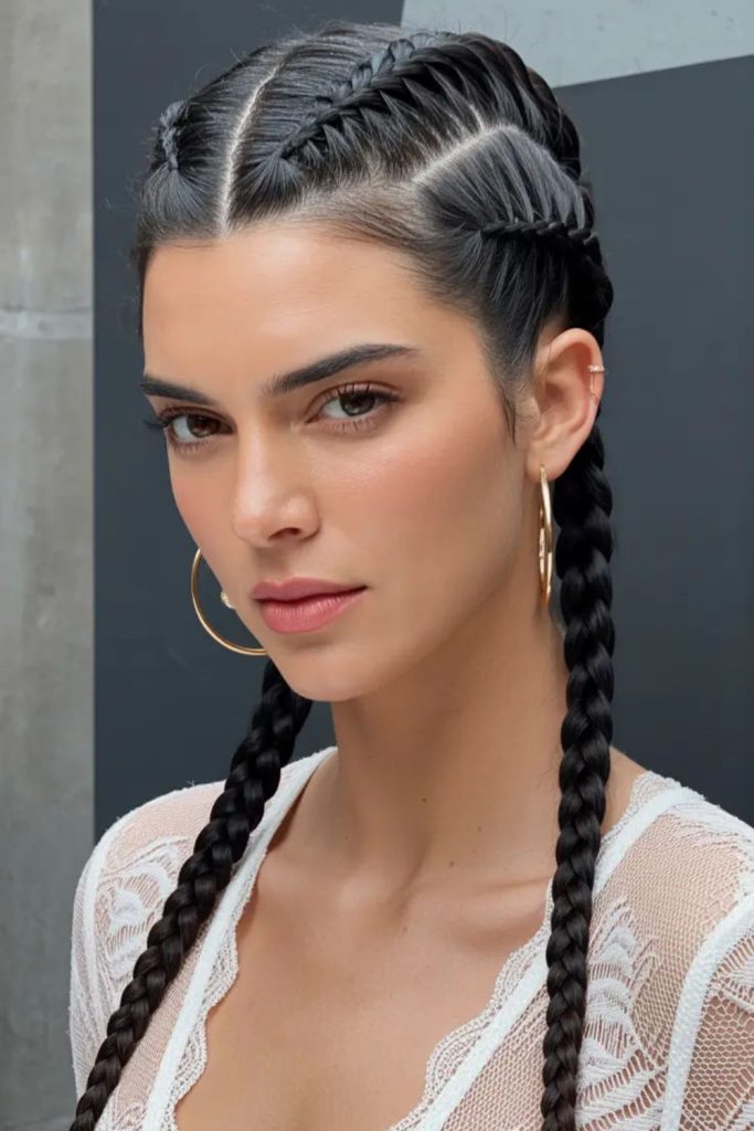 Luxe long straight back braids.