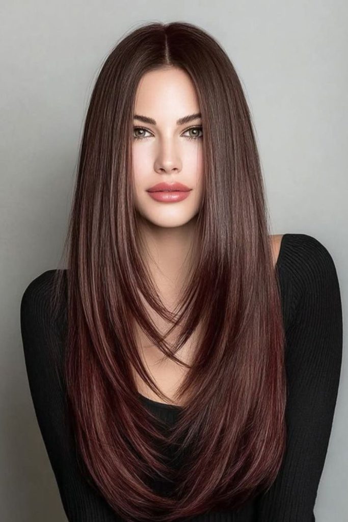 Rich brown strands flowing with subtle shine