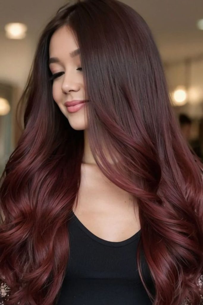 Mahogany silky straight red brown flow.
