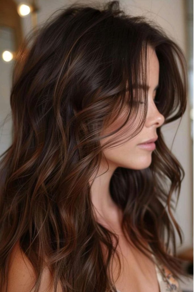 Maple toned brown hair with glossy shine.