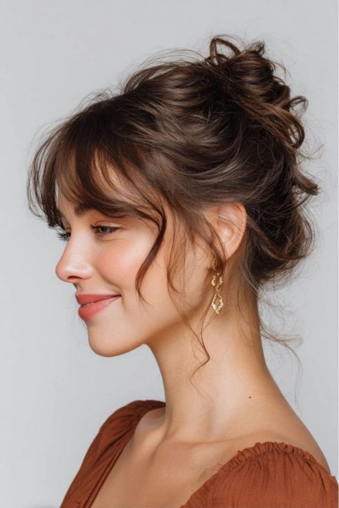 Loose messy twisted bun hairstyle