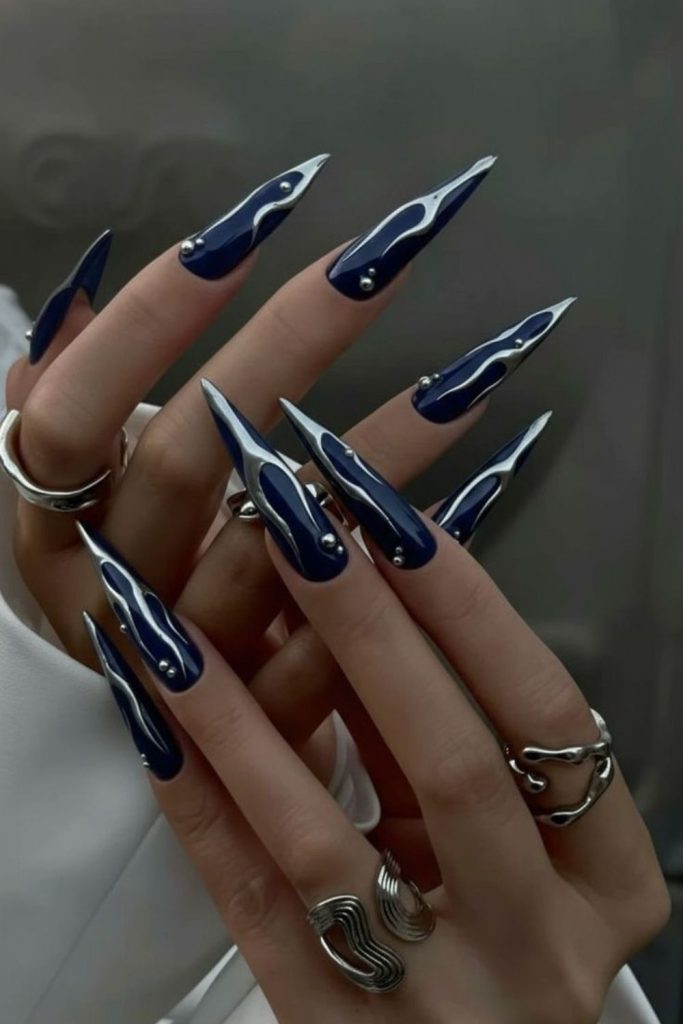 Metallic mixed flames on coffin nails.