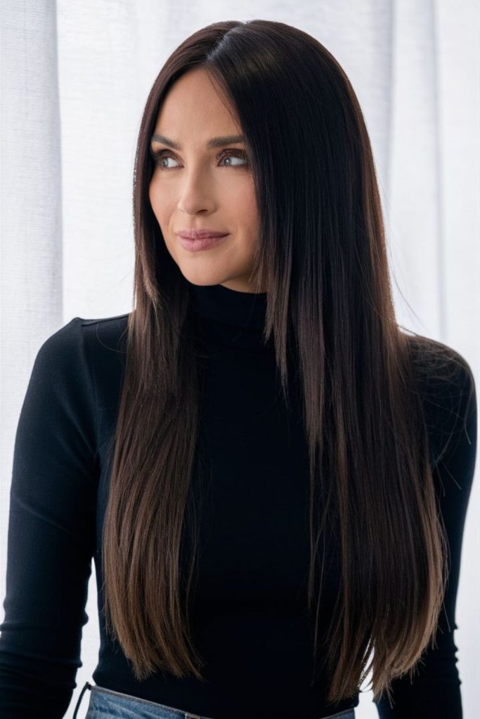 Sleek long hair with flowing shine