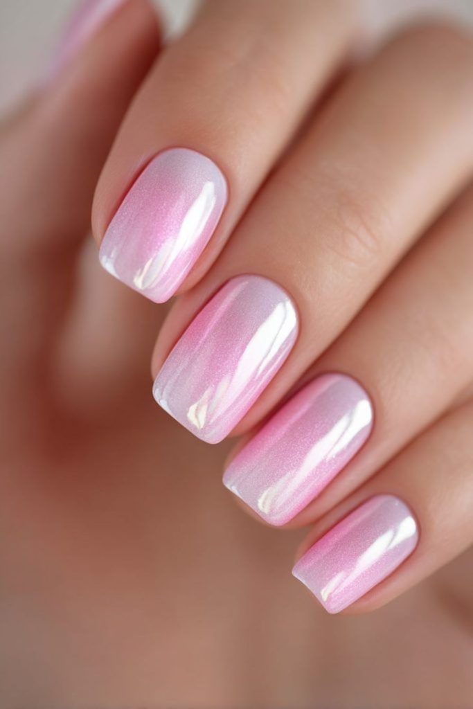 Pink translucent nails subtle crystalline elegance