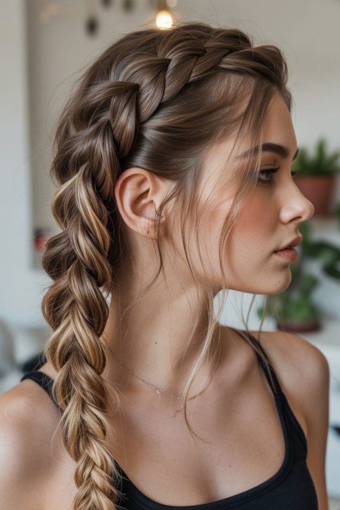 Mocha tone glowing straight back braids.