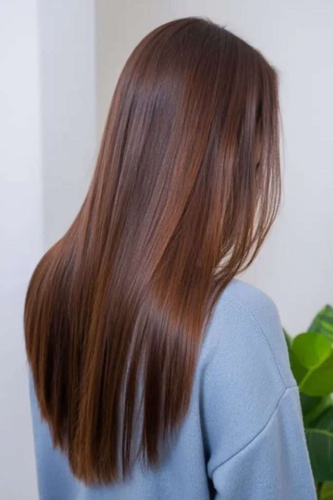 Rich brown long shiny straight strands