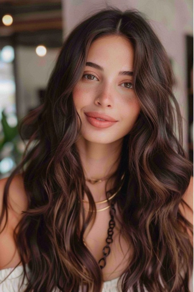 Silky mocha hair with soft glowing highlights.