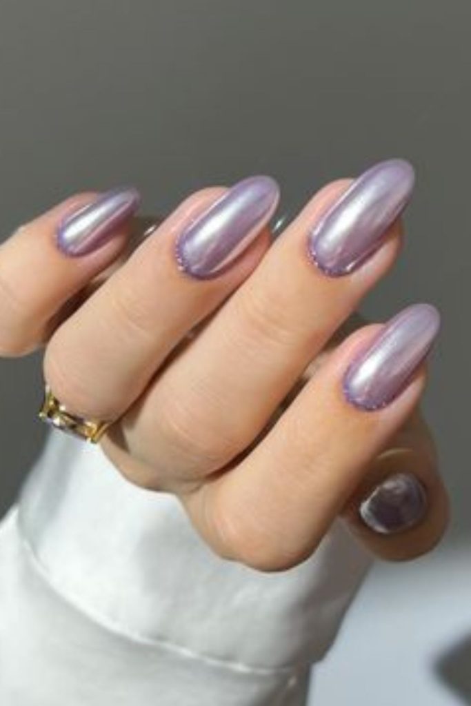Silvery lavender nails ethereal moonlight glow