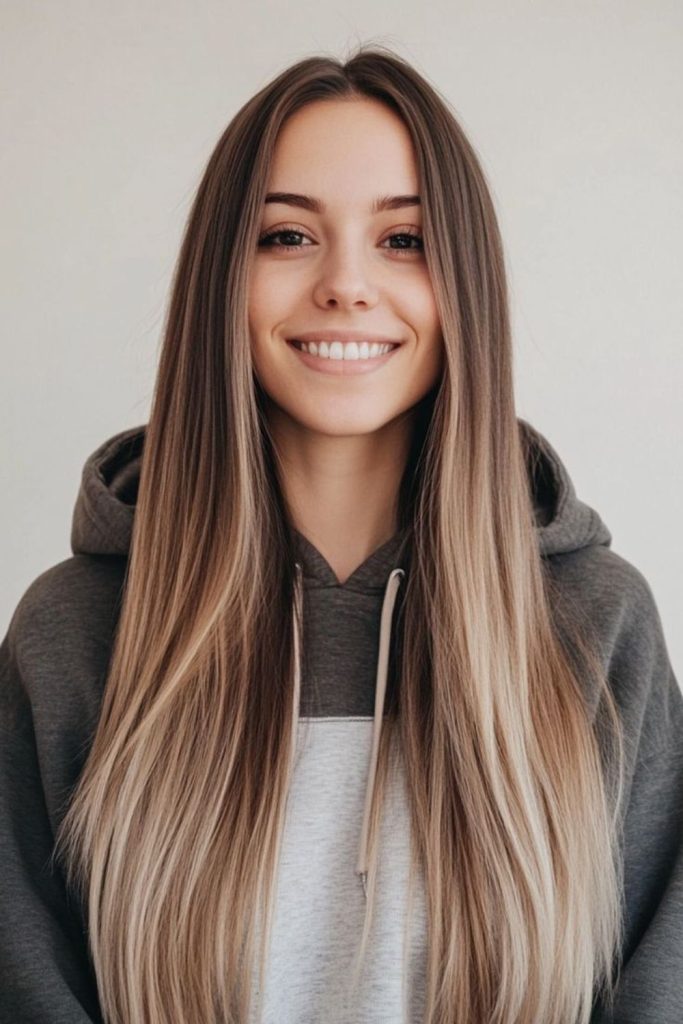 Shimmering silver blonde long hair flowing