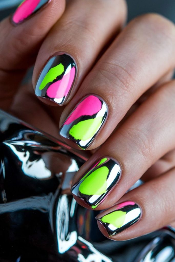 Jagged neon lightning nail design