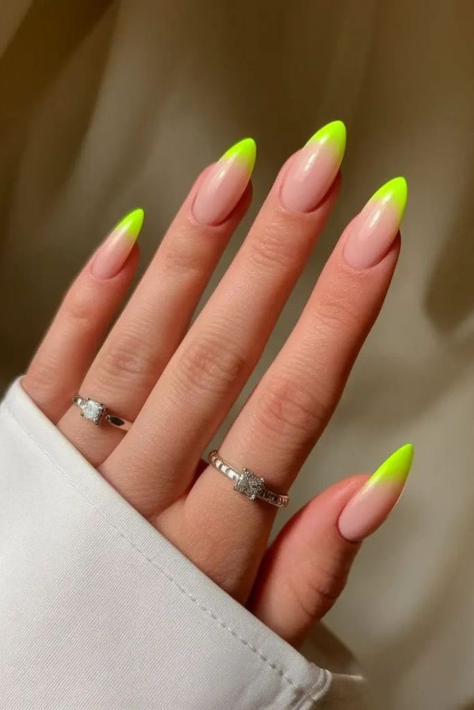 Lime aura tip soft glow nails
