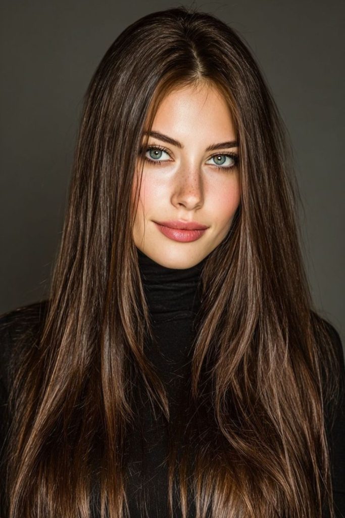 Dark hair with subtle light shimmer