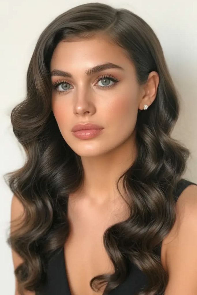 Noir waves glossy dramatic framing hairstyle