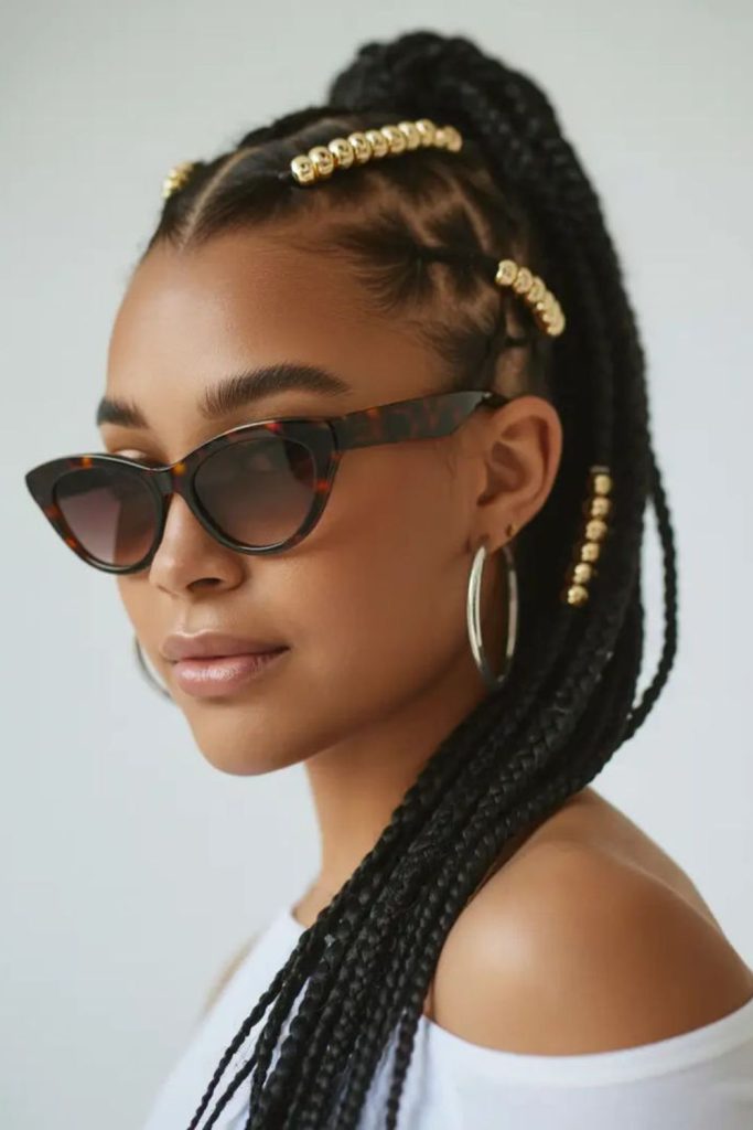 Sharp black braids with jagged peaks