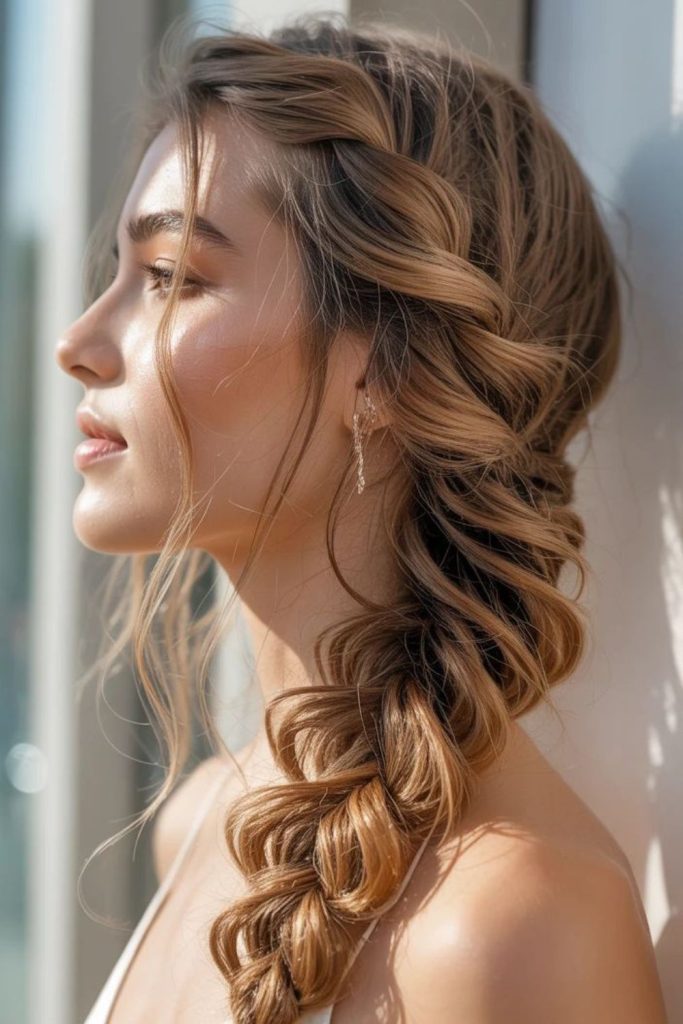 Loose braid with soft airy texture.