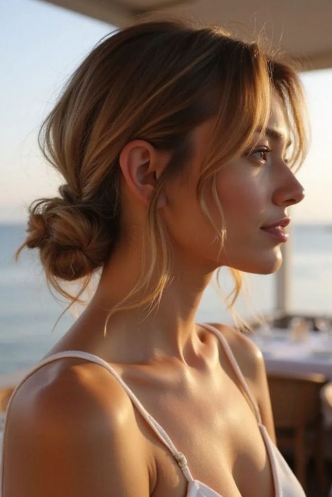 Loose bun soft elegant hairstyle