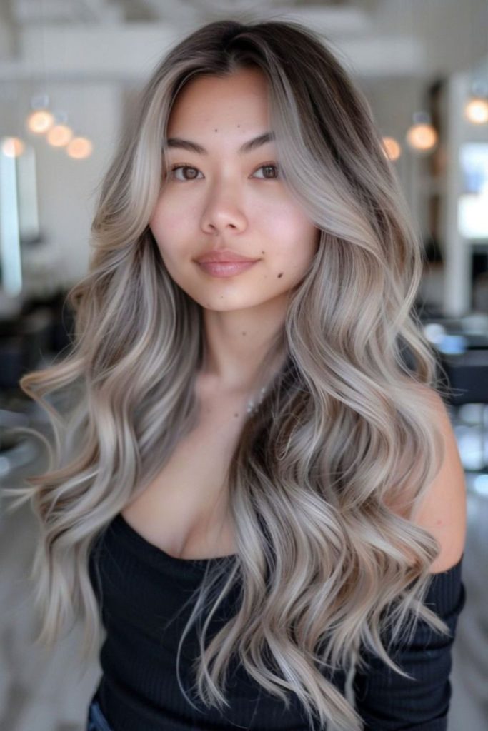 Frosted ash highlights dark waves.