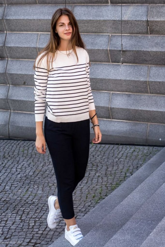 Breton striped Parisian chic outfit.