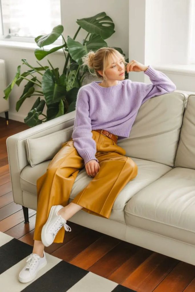 Lilac sweater pastel with outfit.