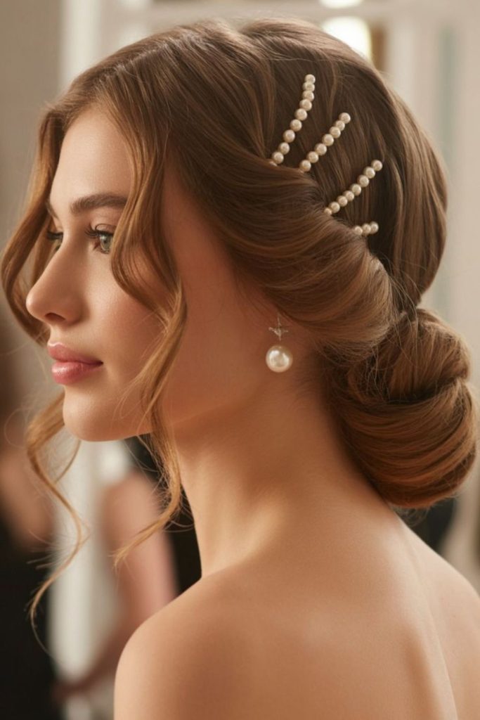Pearl low twist delicate elegant hairstyle