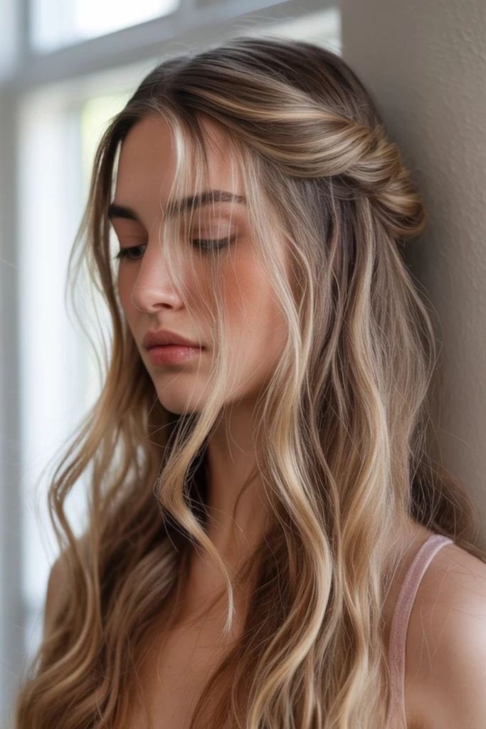 Half up soft flowing hairstyle