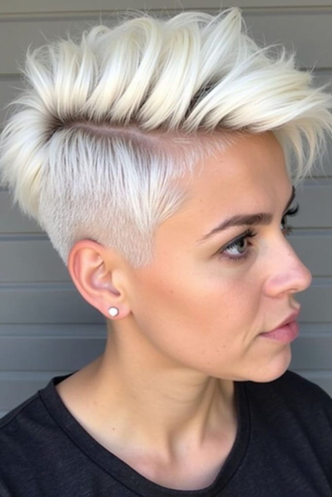 Bold platinum mohawk with tapered sides
