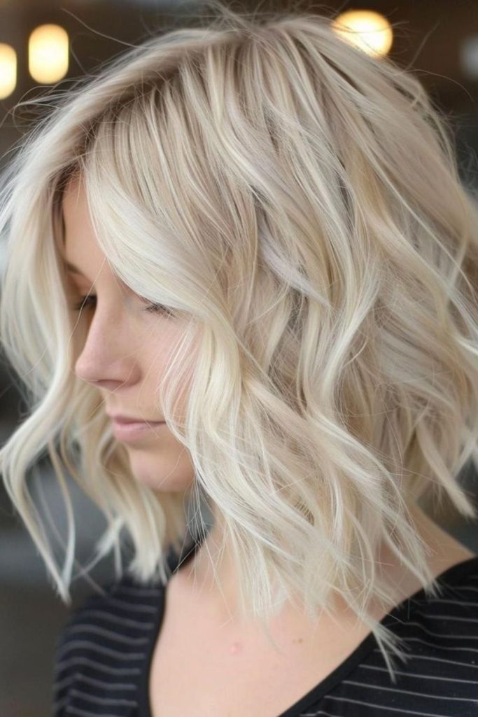 Uneven platinum lob with jagged ends