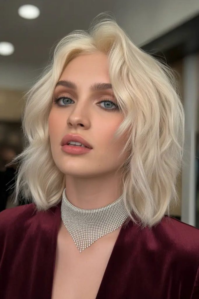 Tousled platinum waves with messy texture
