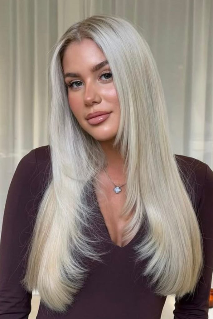 Pale silvery straight long flowing strands