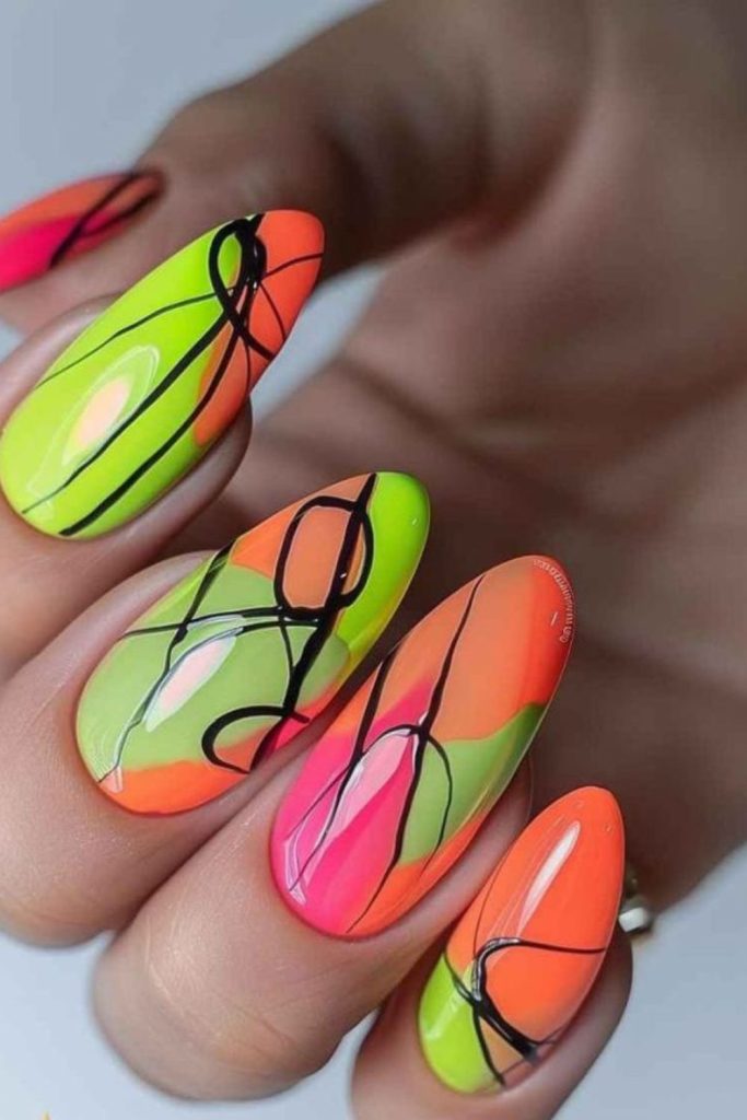 Neon angular nails fractured optical energy