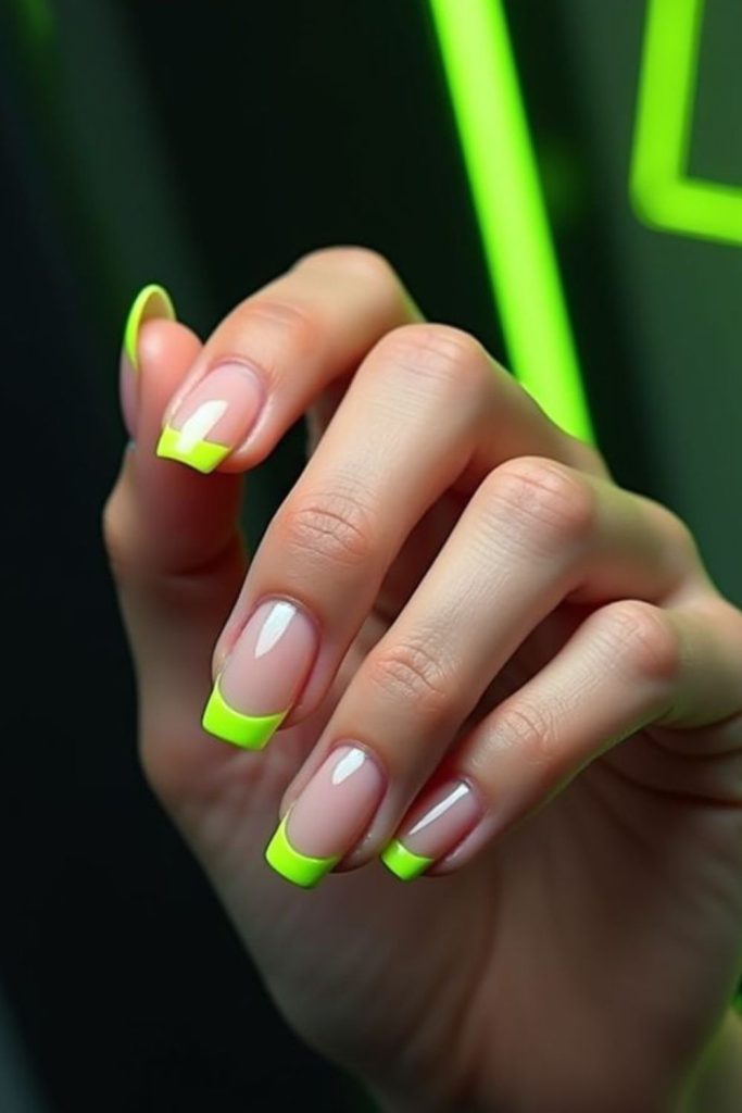 Neon French tip green nails