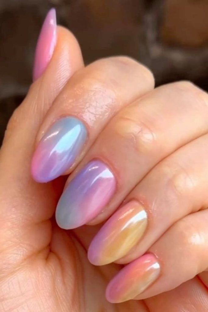 Soft gradient nails playful rainbow hues