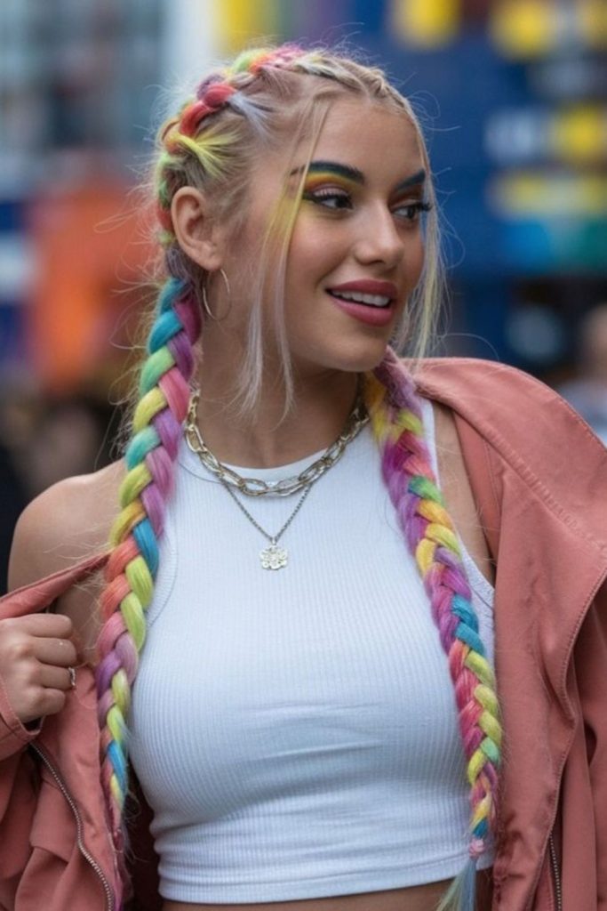 Vivid multicolored braids with playful flair