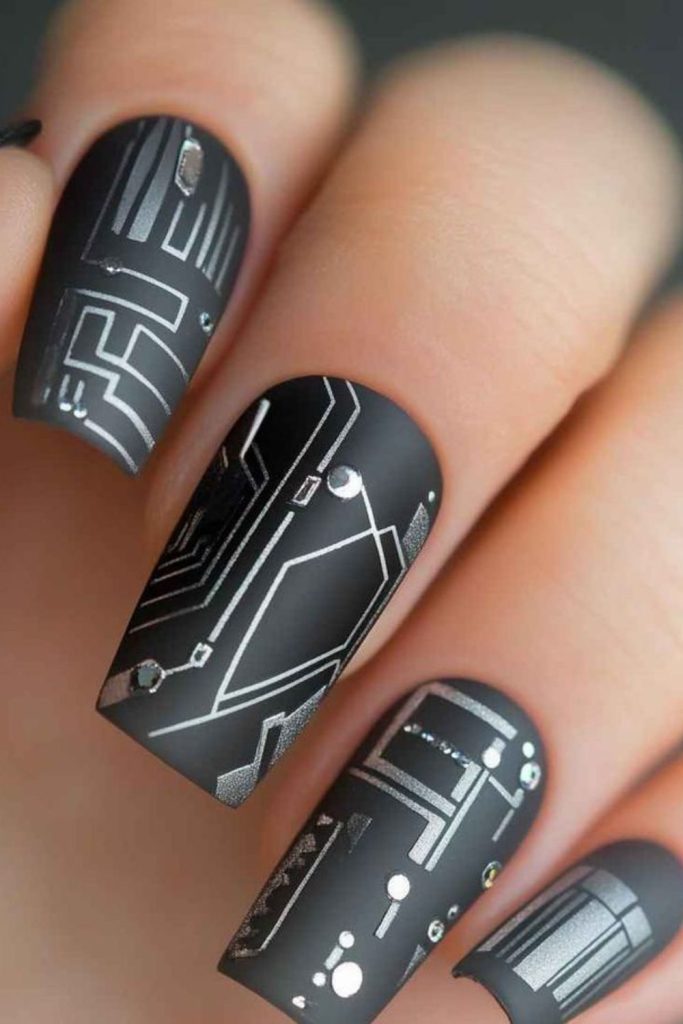 Silver lines mimicking futuristic circuit boards