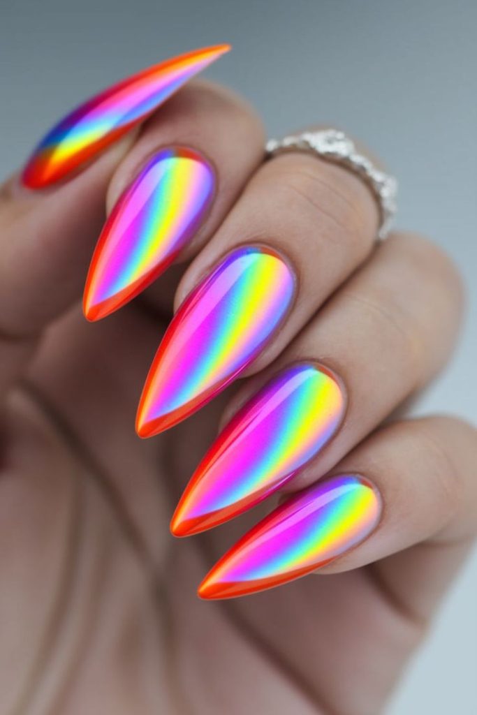 Fuchsia lime gradient retro synthwave nails