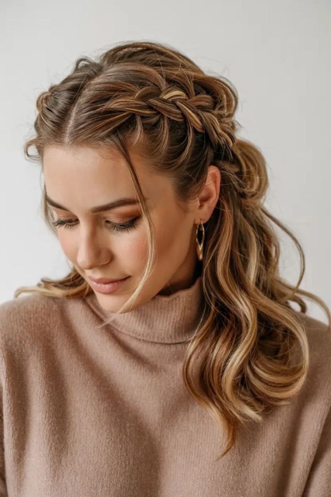 Romantic side braid medium hair look