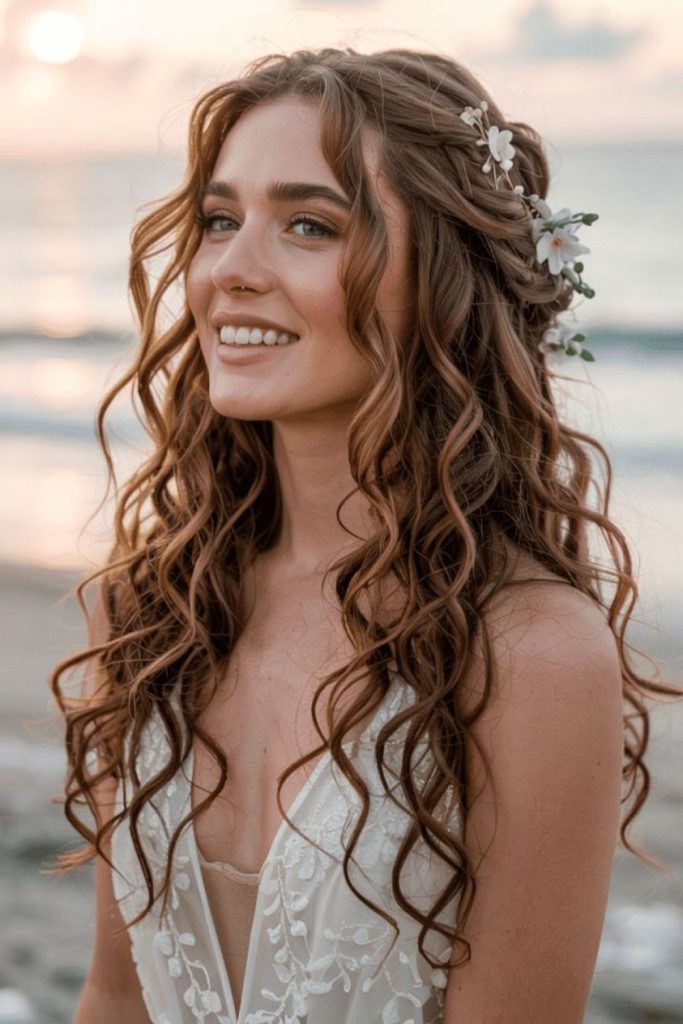 Soft cascading curls for wedding elegance